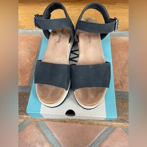 Toms Black Platform Sandals with Adjustable Ankle Strap